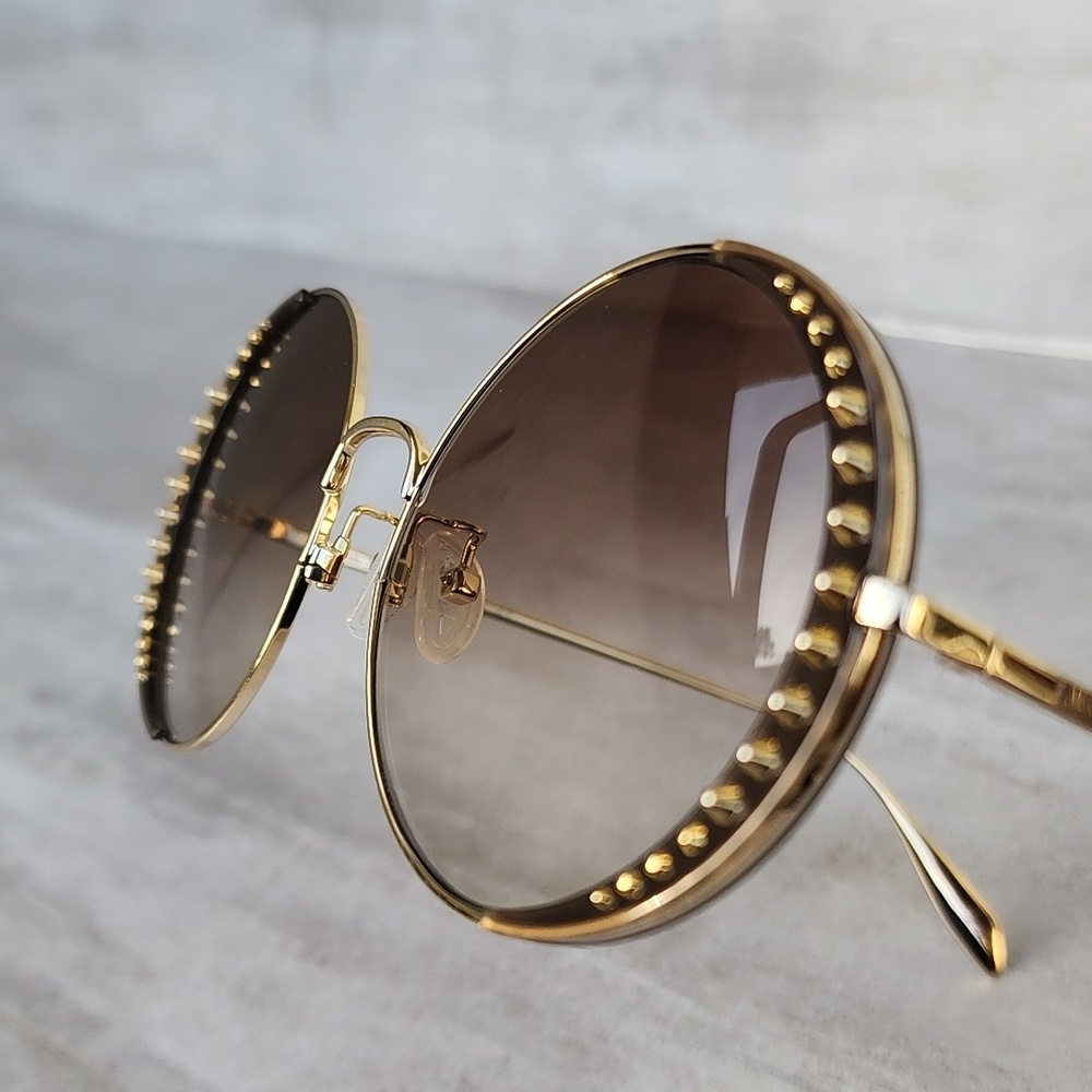 Alexander McQueen Round-Frame Metal Sunglasses Gold Women's Made in Italy - Picture 9 of 10